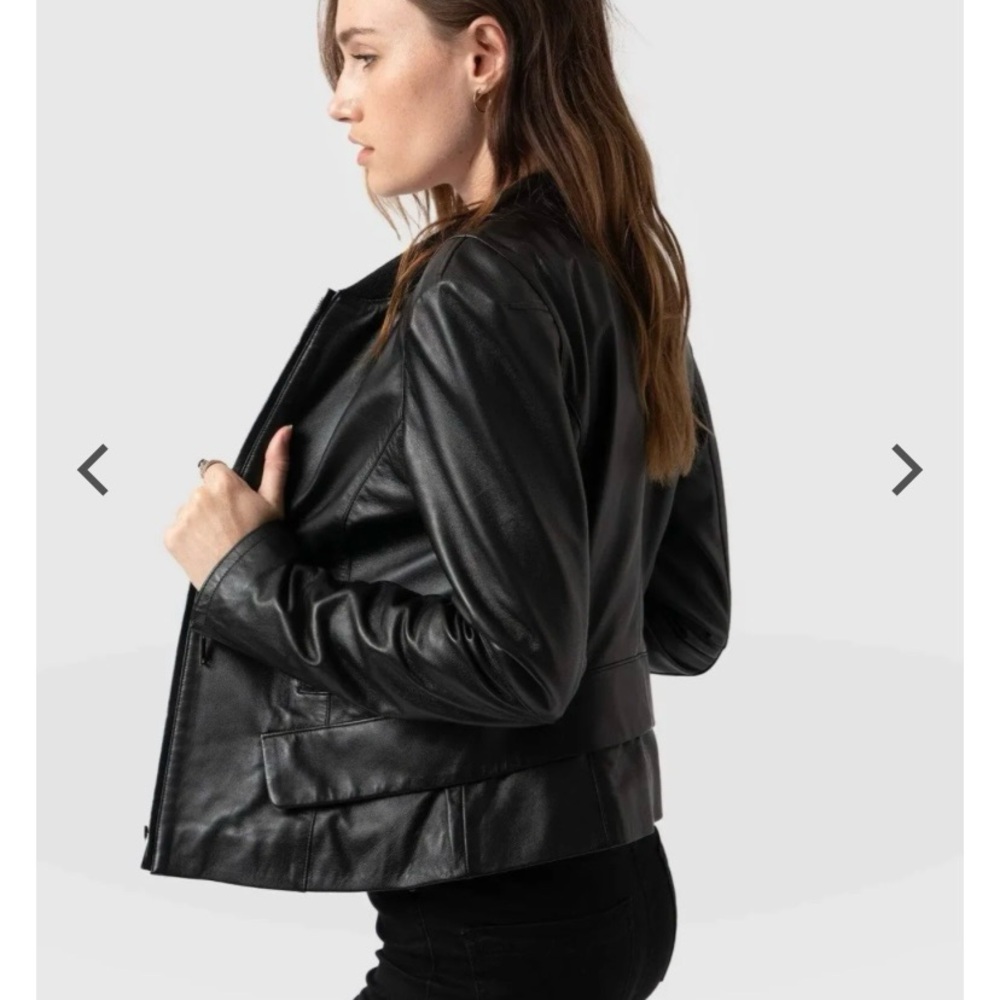 Saint + Sofia Blane Black Leather Bomber Jacket - Picture 9 of 13